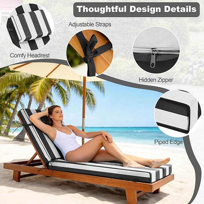 Chaise Lounge Cushions Outdoor 80x26x6 Inch, Fade Resistant 6'' Thicken Outdoor
