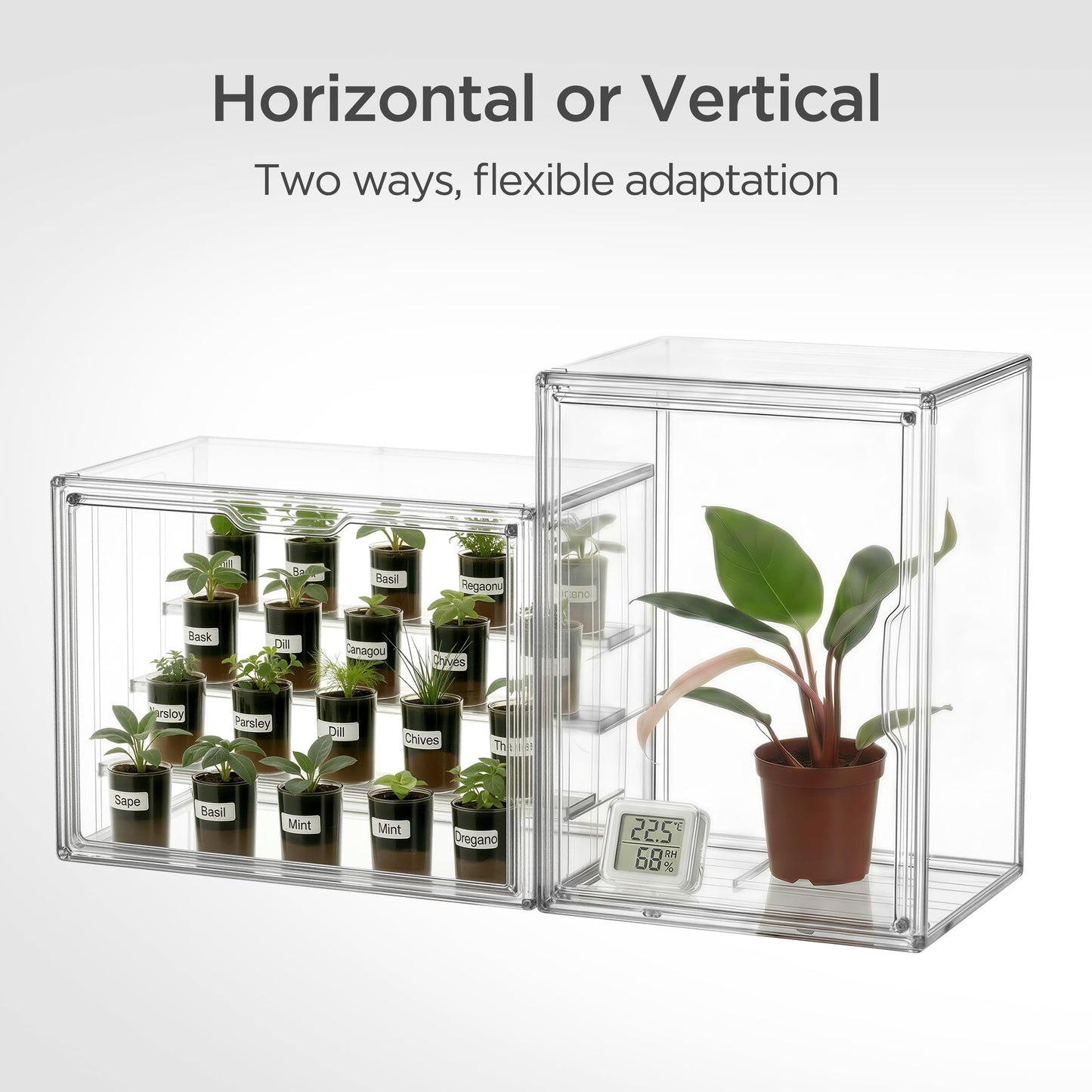 HBlife Mini Greenhouse for Indoor, Clear Stackable Green House with Magnetic Door & Adjustable Drainage Dividers, Tabletop Portable Greenhouse for Small Plants Nursery Germination and Display, 1 Pack