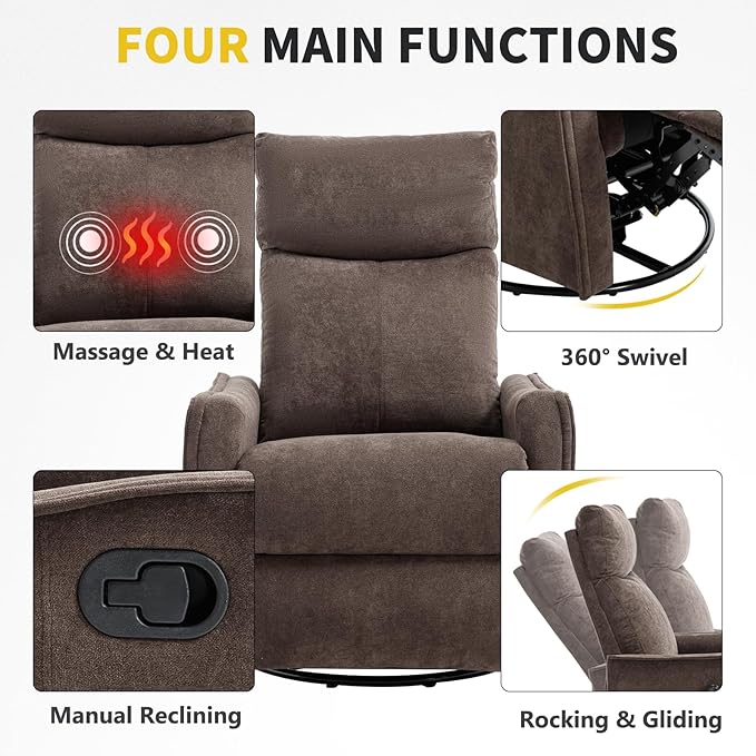 Trustyue Swivel Rocker Recliner Chair, 360° Swivel Recliner