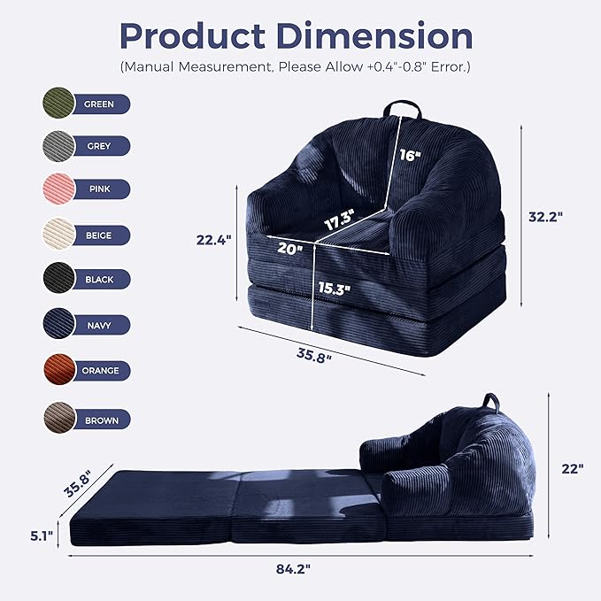 MAXYOYO Folding Sofa Bed with Backrest, Boneless Fold Out Couch Bed with Handle