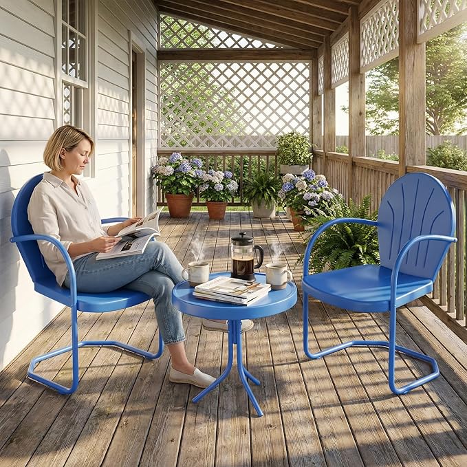 3 Pieces Patio Bistro Set, Retro Metal Outdoor Seating Conversation, 2 C-Spring