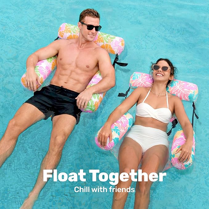 SLOOSH Inflatable Pool Floats Adult, 2 Packs Floating Lounge Chairs, Blow up