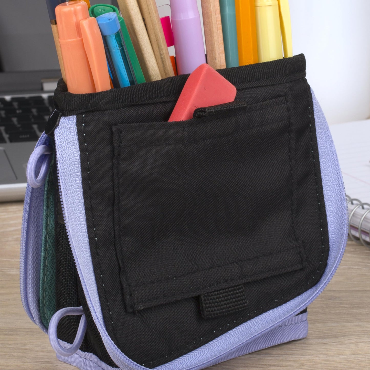Five Star Pencil Pouch, Pen Case, Stand 'N Store Zipper Pouch, Fits 3-Ring Binder, Storage Organizer for School Supplies Earbuds Chargers Cables Makeup, Teal/Berry (500209F-ECM)