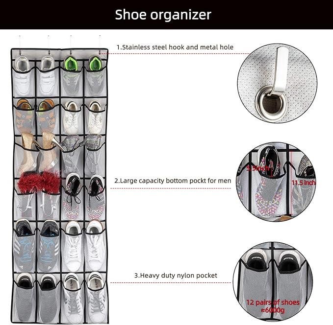 SAVERHO Over the Door Shoe Organizer, Hanging Shoe Organizer