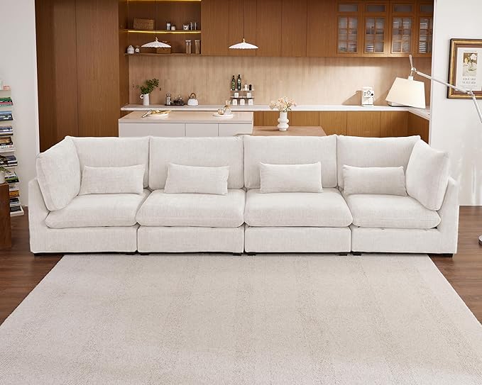 154" Oversized Chenille Couch Modular Sectional Sofa, Washable Cloud Couch