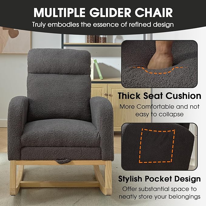 NIOIIKIT Modern Nursery Rocking Chair, Teddy Upholstered Rocking Chair