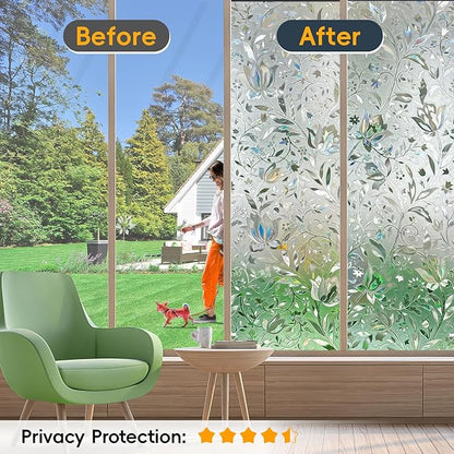 Reusable Static Cling Rainbow Window Privacy Film Decorative, Stained Glass Window Clings for Home Glass Doors, 23.6" by 78.74"