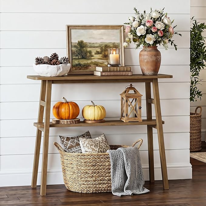 39.4" Solid Bamboo Entryway Console Table, Sofa Table Behind Couch, Narrow
