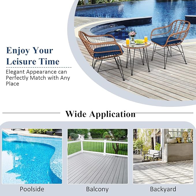 Tangkula 3 Pieces Patio Conversation Bistro Set, Outdoor Wicker Furniture