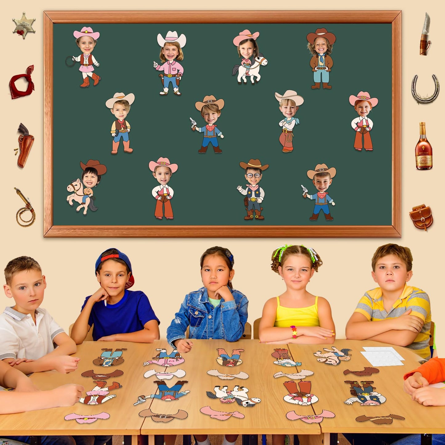 60pcs Western Theme DIY Cutouts Cowboy Cowgirl Hat Bulletin Board Decoration Set Wild Western Paper Cut-Outs Classroom Decor for Boy Girl DIY Photo Craft Kindergarten School Wall Door Supplies