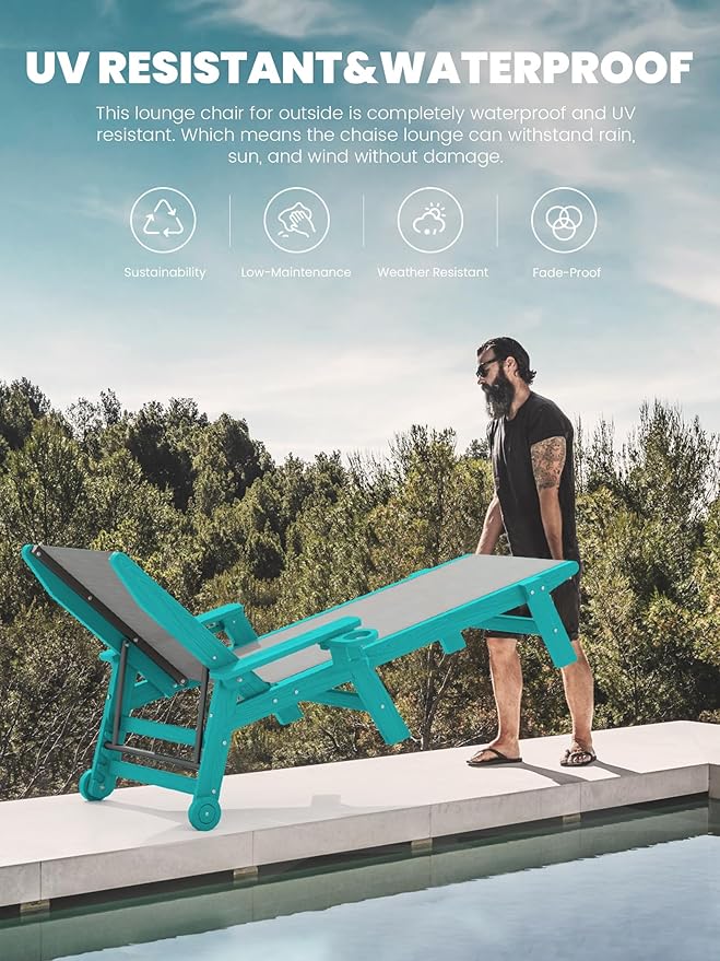 SERWALL Textilene Patio Chaise Lounge Chair, 5 Positions Adjustable Outdoor
