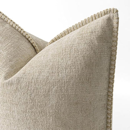 MIULEE Pack of 2 Couch Throw Pillow Covers 18x18 Inch Light Taupe Farmhouse Decorative Pillow Covers with Stitched Edge Soft Chenille Solid Dyed Spring Pillow Covers for Sofa Bed Living Room
