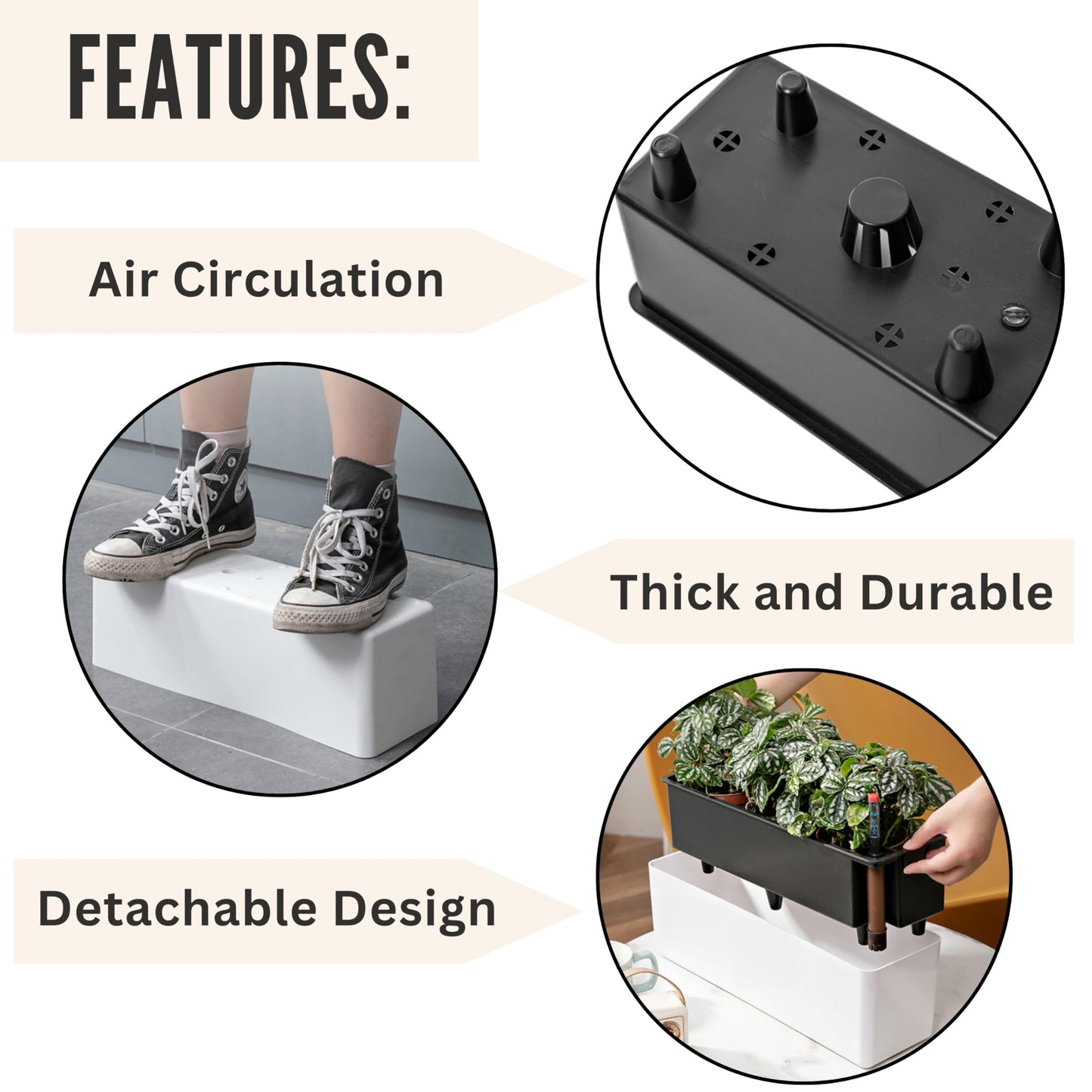 LaLaGreen Bundle - 2 Pack, 16 Inch White Self Watering Planter Box for Indoor Plant + 4 Pack, 500g Coconut Coir Chips for Plants Herb Garden Seedling Outdoor Planting Soil Vegetable Flower Orchids
