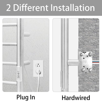 KEG Towel Warmer 8 Bars for Bathroom Freestanding or Wall Mounted Bath Towel Heater Plug-in with Built-in Timer Silver