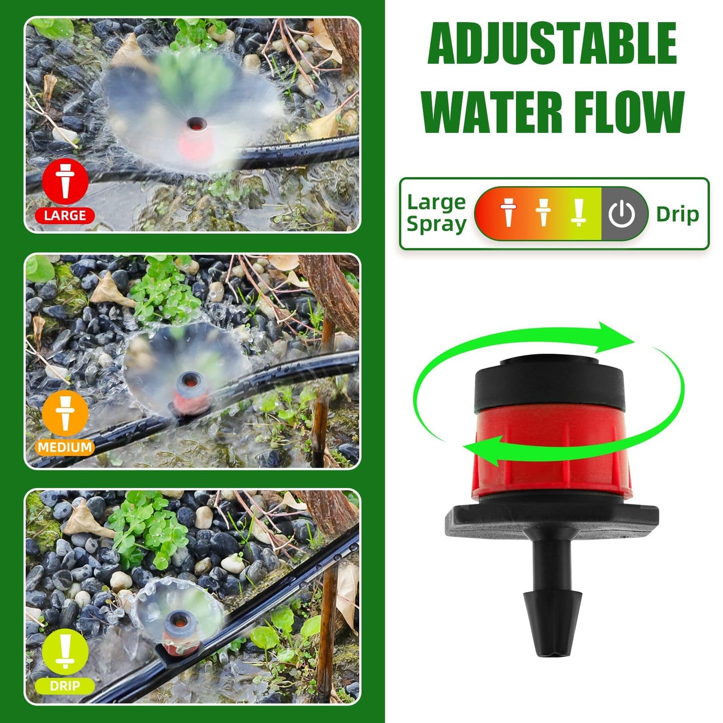 200P 1/4 Inch Adjustable Irrigation Drippers Sprinklers Kalolary Drip Irrigation Emitters for 4/7mm Tube, Adjustable 360 Degree Water Flow Sprayer Sprinklers Drip System Parts for Lawn Yard (Red)