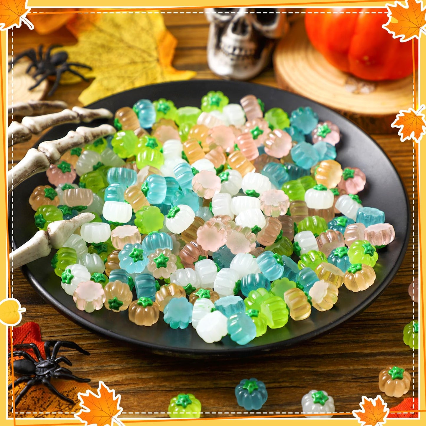 Poen 200 Pcs Fall Luminous Mini Resin Pumpkin Bulk Glow in The Dark Halloween Tiny Pumpkin Halloween Resin Figures for Crafts for Thanksgiving Home Table Dollhouse Garden Autumn Party Decor