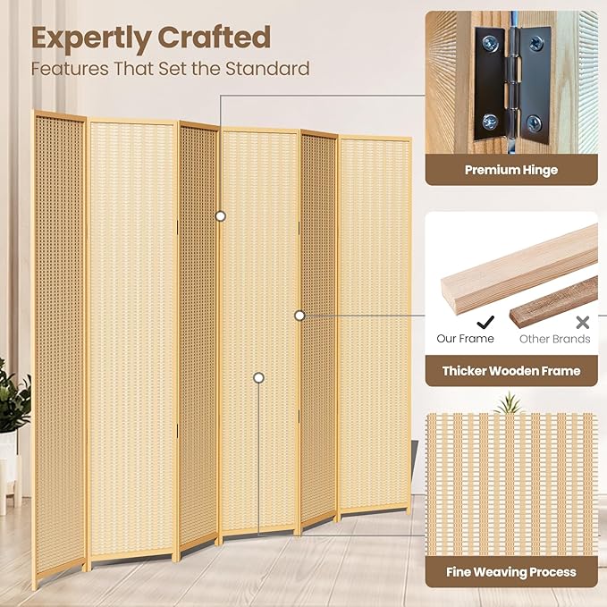 6 Panel Room Divider and Extra Wide Folding Privacy Screen, 94.5" W x 67" H