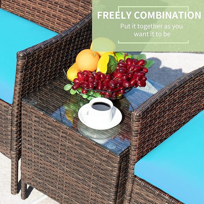 Greesum 3 Pieces Patio Furniture Sets Outdoor PE Rattan Wicker Chairs