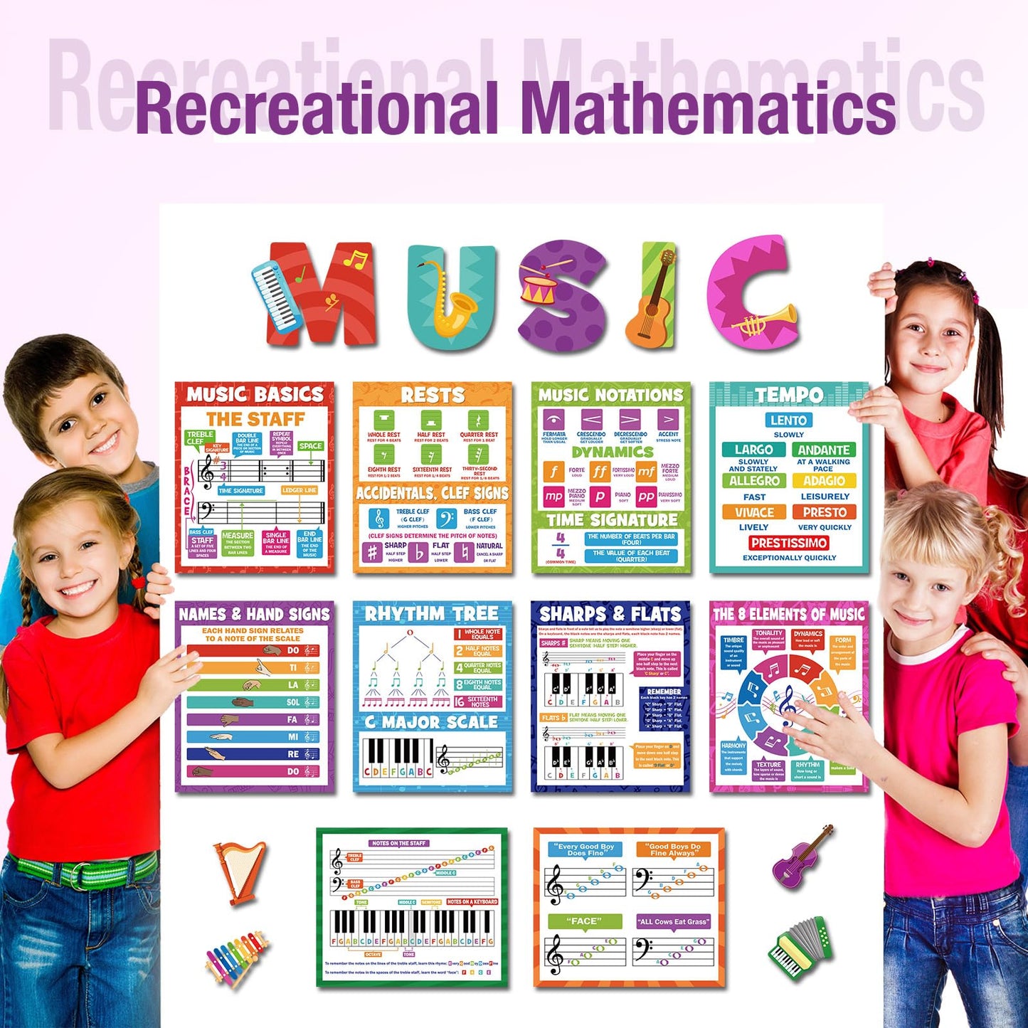 Chiisong 19 Pcs Music Classroom Decorations Music Posters Music Bulletin Board Set Musical Educational Posters Music Elements Bulletin Board Poster for Primary Middle High School Classroom Decorations