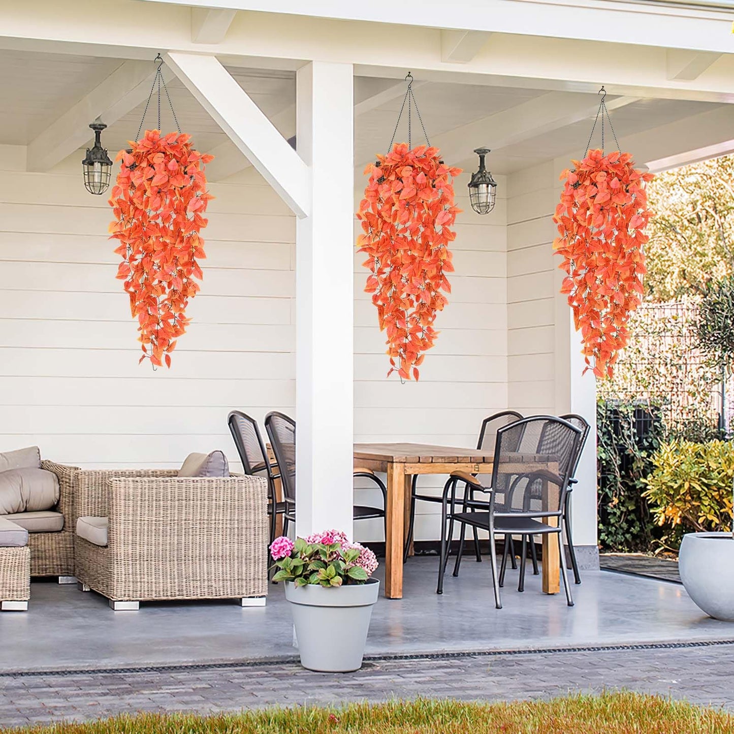 BLEUM CADE Fake Hanging Plants, 4pcs Artificial Hanging Plant, Faux Orange Vines Hanging Plant for Wall Home Living Room Indoor Outdoor Fall Decor (No Baskets)