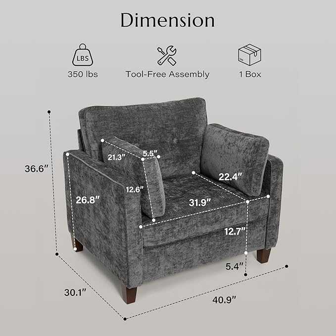 Luxury Oversized Accent Chair Set of 2, 40.9" Upholstered Piping Single