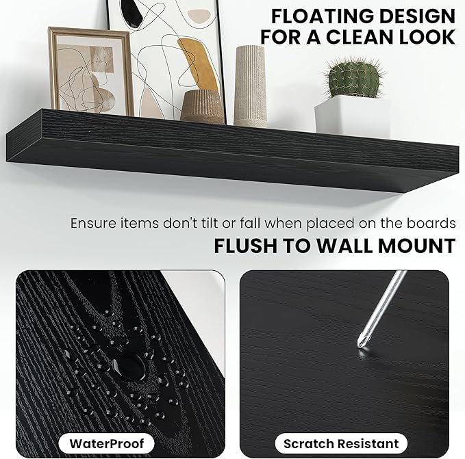 Fun Memories 32 Inch Floating Shelves Wall-Mounted, Rustic Wood Shelf