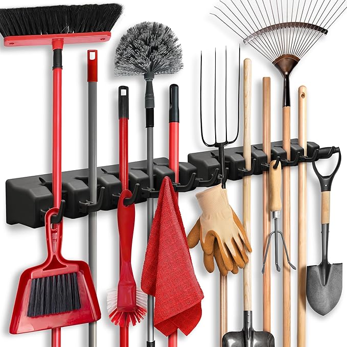 2 Pack Mop and Broom Holder Wall Mount