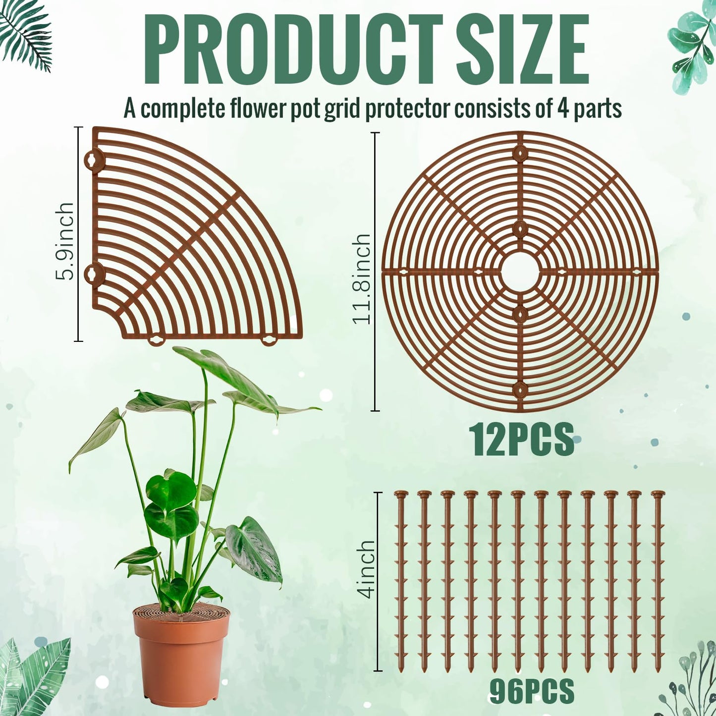Hushee 12 Pieces 11.8 Inch Spring Plant Pot Grid with Center Cutout Plastic Cuttable Grid Flower Pot Cover with 8 Pcs Stakes Plant Protector Planter Cover Soil for Indoor Outdoor Plants
