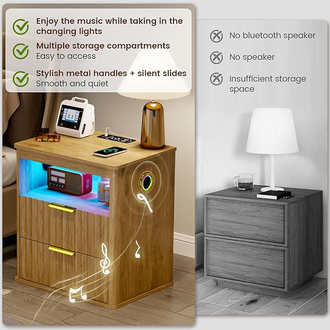 WOOVIVS Modern NightStand with Smart Human Sensor Lights, Bedside Table