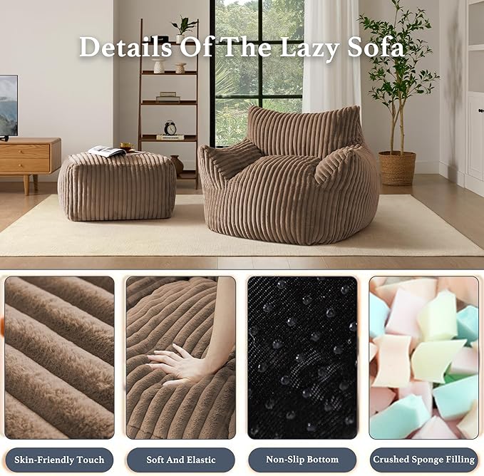 Gericco Oversized Bean Bag Chaise Lounge Chair Indoor
