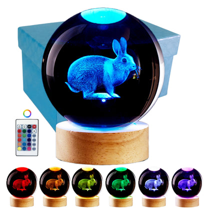 3D Crystal Ball Lamp with Lifelike LED Rabbit, 16 Color Changing Light, Dimmable Remote Control