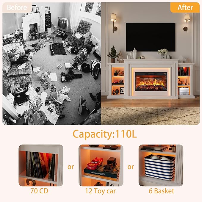80" LED Lights Electric Fireplace