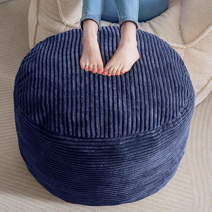 HIGOGOGO Round Stuffed Pouf Ottoman, Corduroy Poufs