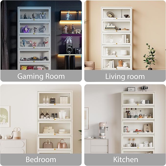 Display Cabinet with Acrylic Glass Doors, 5-Tiers Curio Cabinet with LED