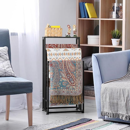 Freestanding Towel Rack for Bathroom 3 Tier Metal Floor Towel Stand Industrial Blanket Ladder Holder with Storage Shelf for Bedroom Living Room, Black