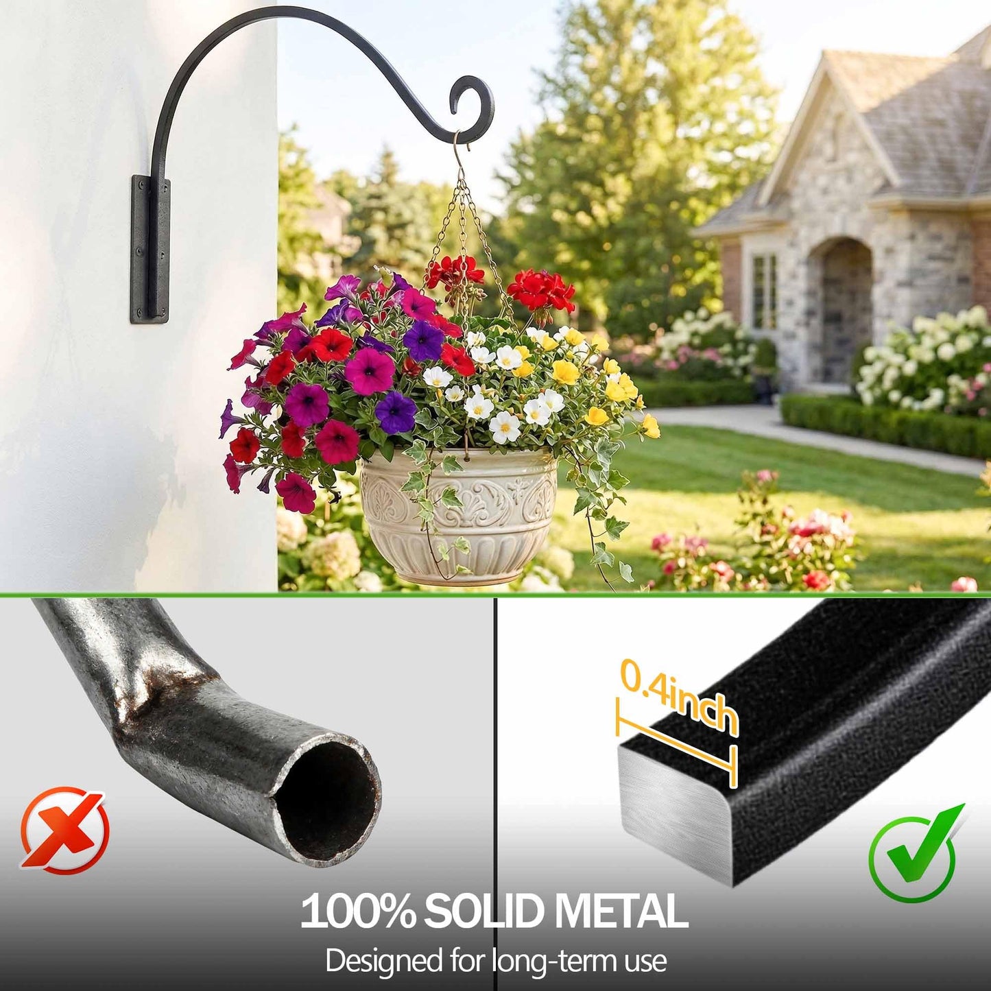 Lifyzoon Heavy Duty Plant Hanger Bracket (22"/Black) Outdoor Hand-Forged Hanging Plant Bracket Durable and Stable Bird Feeder Hanger