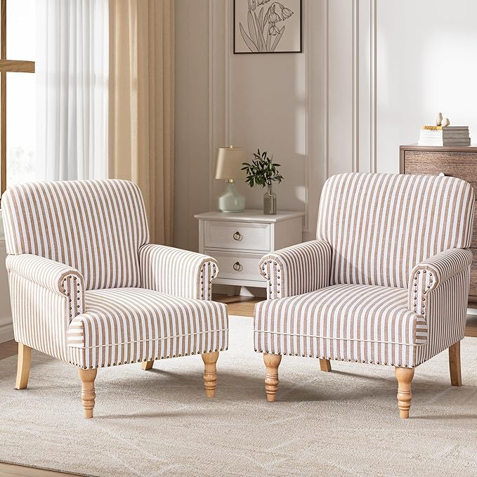 HUIMO Linen Fabric Accent Chairs Set of 2, Mid-Century Modern Armchair