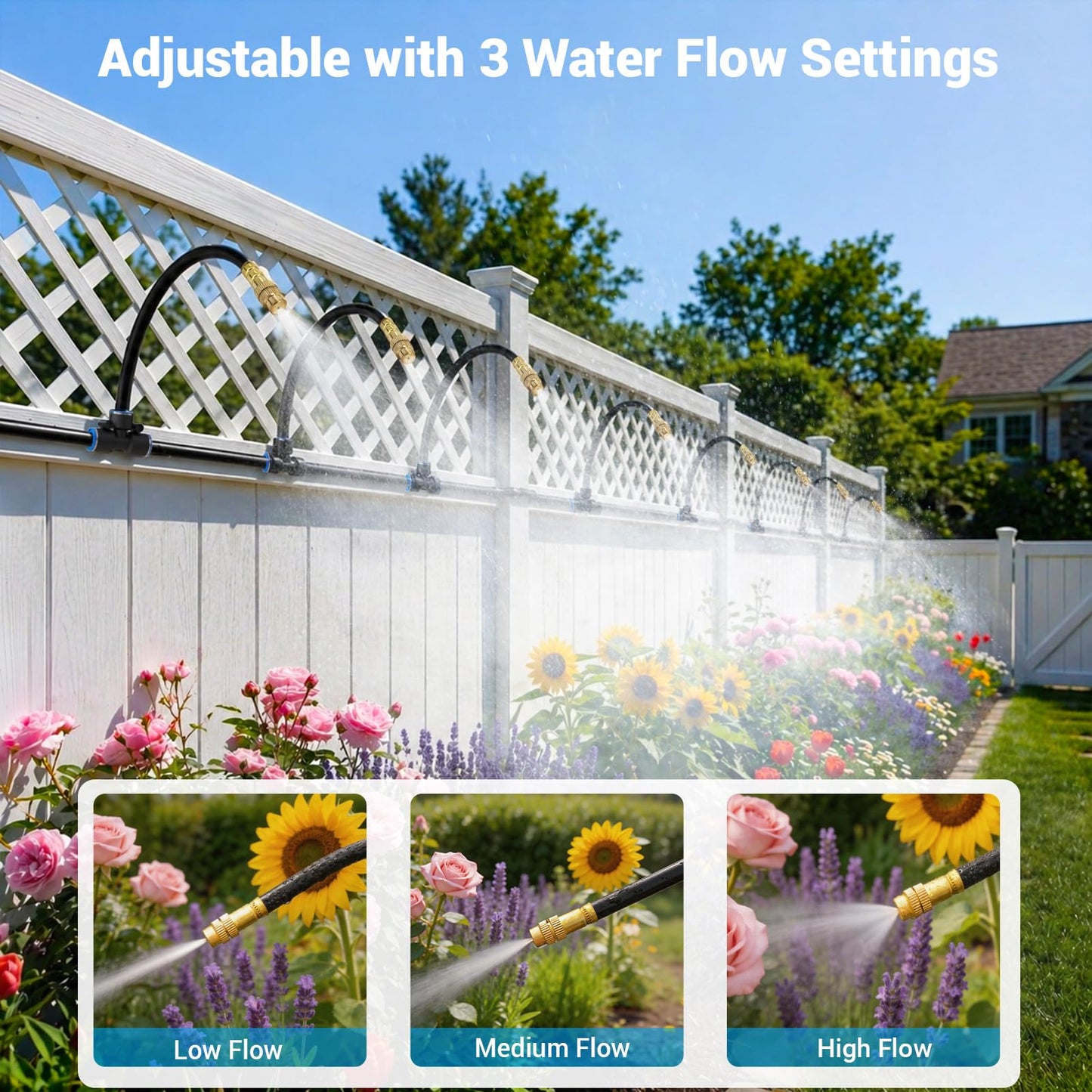 Thiswing 360° Adjustable Drip Irrigation System - Compatible 1/4" Irrigation System, 50FT Garden Watering Atomizing System with 15 Nozzles, Greenhouse Accessories for Yard, Lawn, Plants, Garden