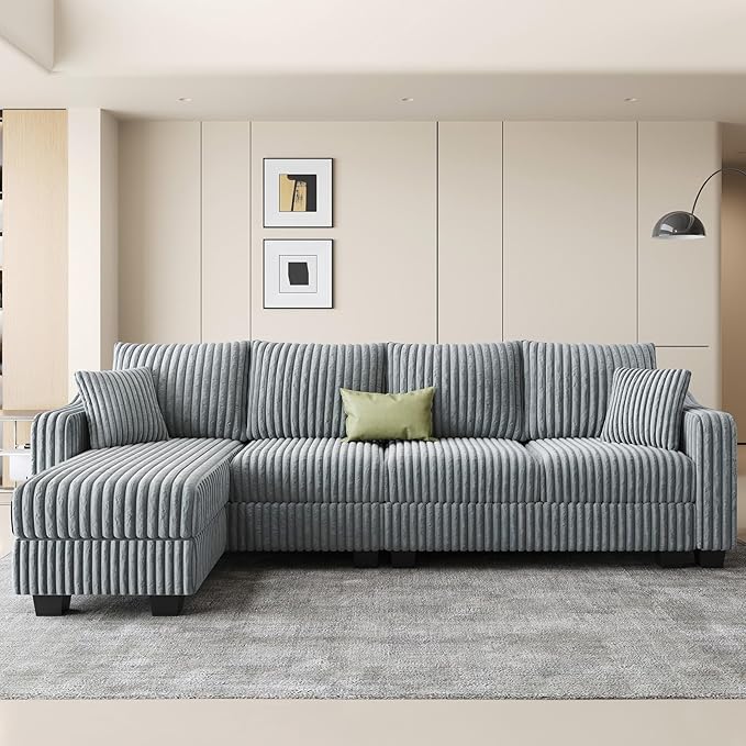 Belffin Sectional Couch with L-Shape Chaise L Shaped Couch with Ottoman