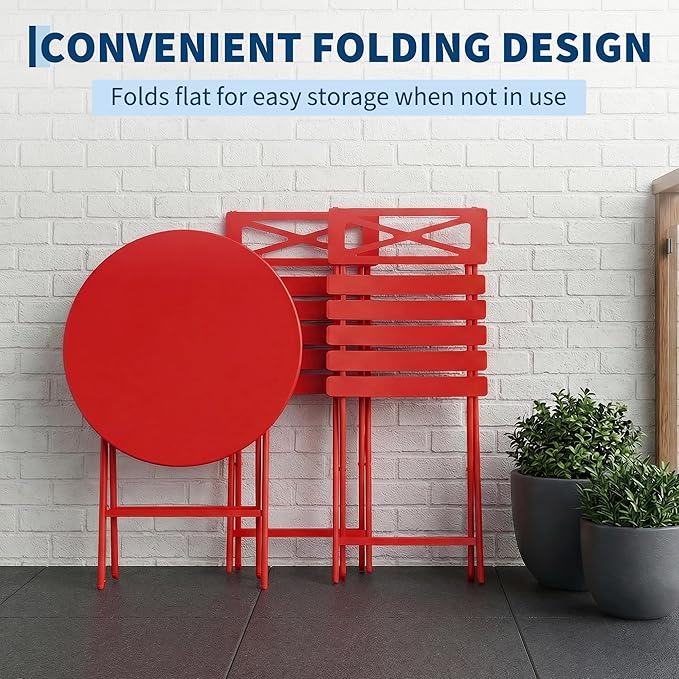 GarveeTech 3-Piece Folding Bistro Set, Heavy Duty Outdoor Patio Furniture