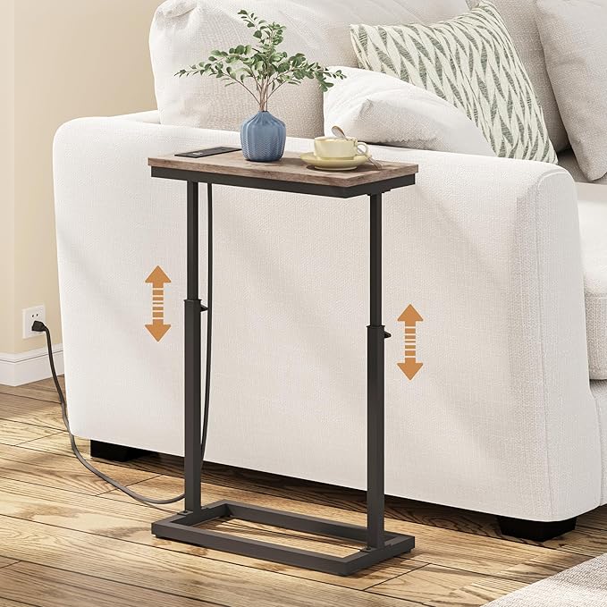 TUTOTAK End Table with Charging Station, Side Table, Tall Couch Table, Sofa