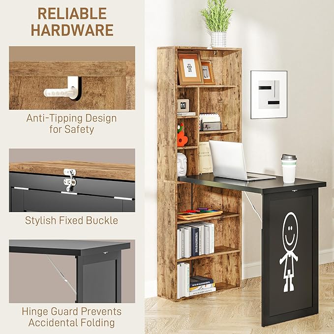 HOMCOM Foldable Convertible Writing Table, Wall Mounted Space-Saving Computer