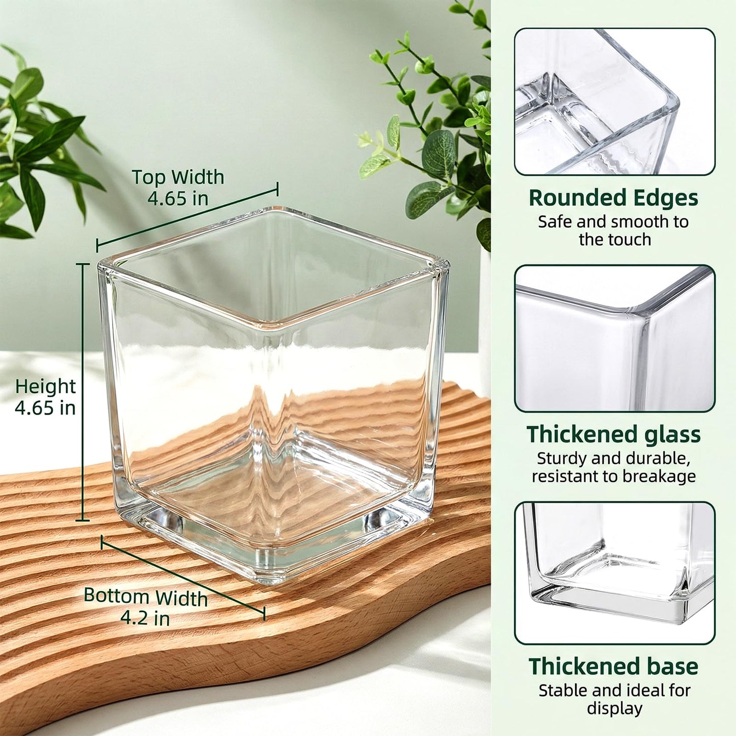 6 Pack Square Glass Vases 5"x 5" x 5", Plant Terrarium, Floating Candle Holder, Clear Bulk Flower Vases for Centerpieces,Wedding Party, Office Decorations, Home Décor, Events