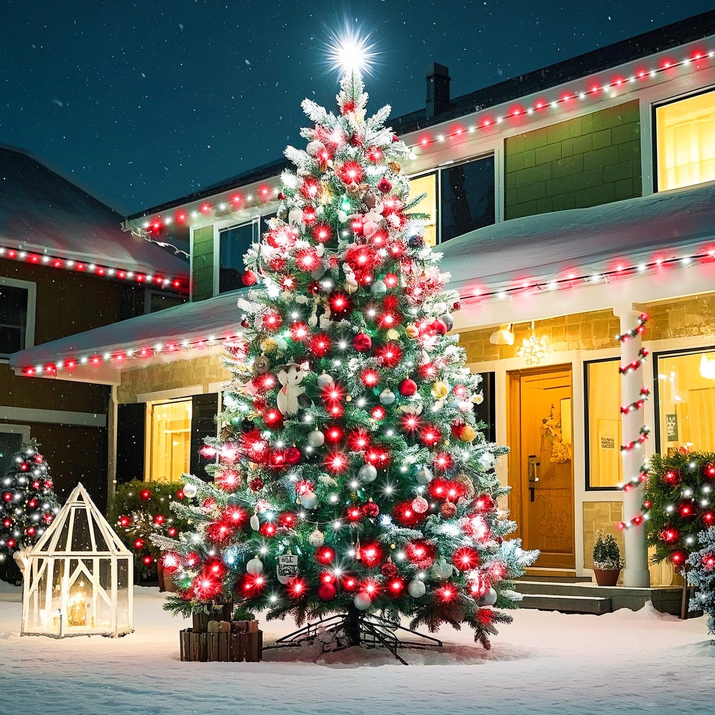 KNONEW 197FT 500 LED Christmas Lights Outdoor String Lights 8 Modes & Memory Fairy Light Plug in Waterproof LED String Lights for Xmas Yard Tree Wedding Party Holiday Decorations (Red and White)