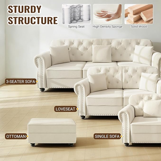 KEIKI 83" Velvet Chesterfield Sofa