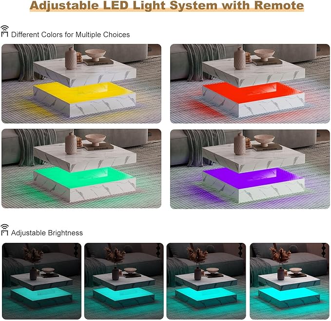 HedoAjim White Marble LED Coffee Table