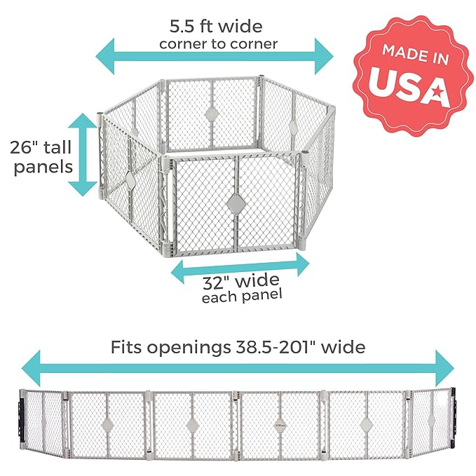 Toddleroo by North States - Superyard Duo Extra Wide Baby Gate & Play Yard: 6 Panel Playpen - Included Wall Mount Kit - Made in USA - 38.5 to 201 Inches W - 26 Inches T - Light Gray