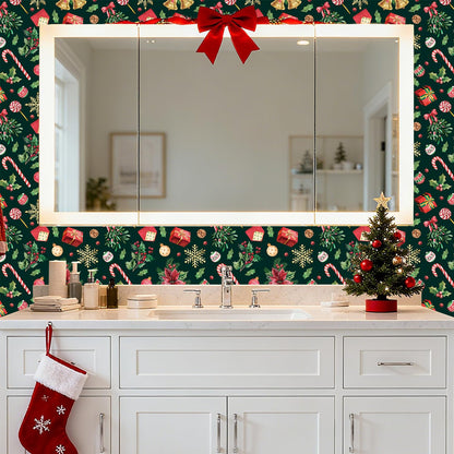 IARTTOP Merry Christmas Wallpaper Peel and Stick Xmas Holiday Poinsettia Contact Paper for Wall Cabinets Christmas Ornament Wallpaper Self-Adhesive for Winter Party Bedroom Holiday Decor(17.3"X118.1")