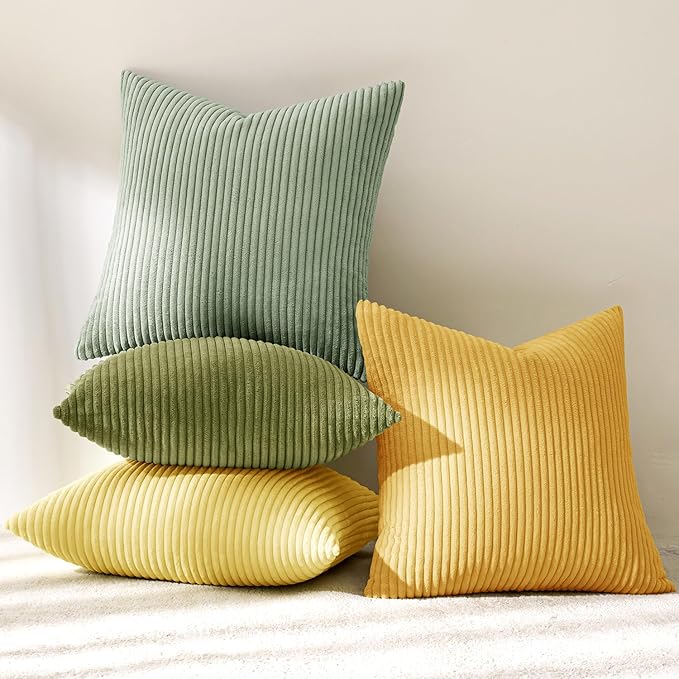 MIULEE Boho Farmhouse Yellow Green Throw Pillow Covers 18x18 Inch Set of 4