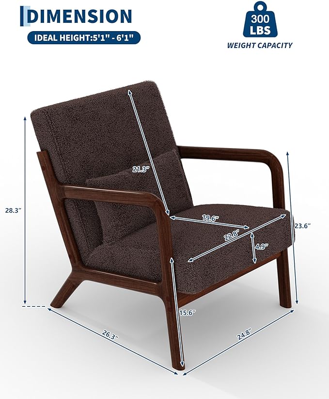 Garvee Mid-Century Accent Chair Set of 2, Sherpa Upholstery, Cozy Reading Chair